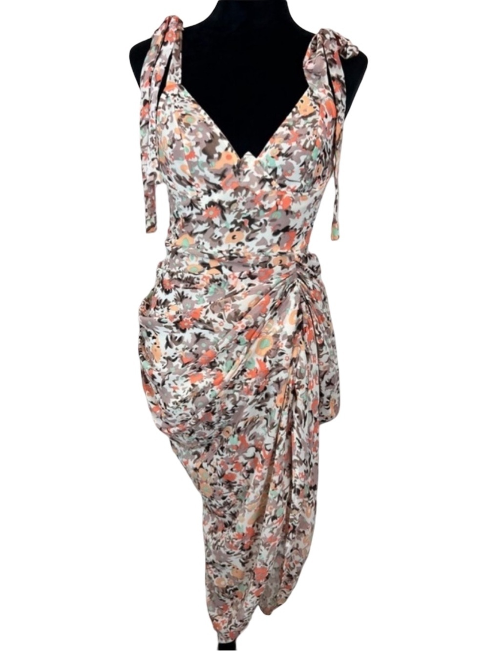 ▫️🍊 PrettyLittleThing One-Shoulder‎ Floral Ruched Dress in Orange & Tan 🍊▫️